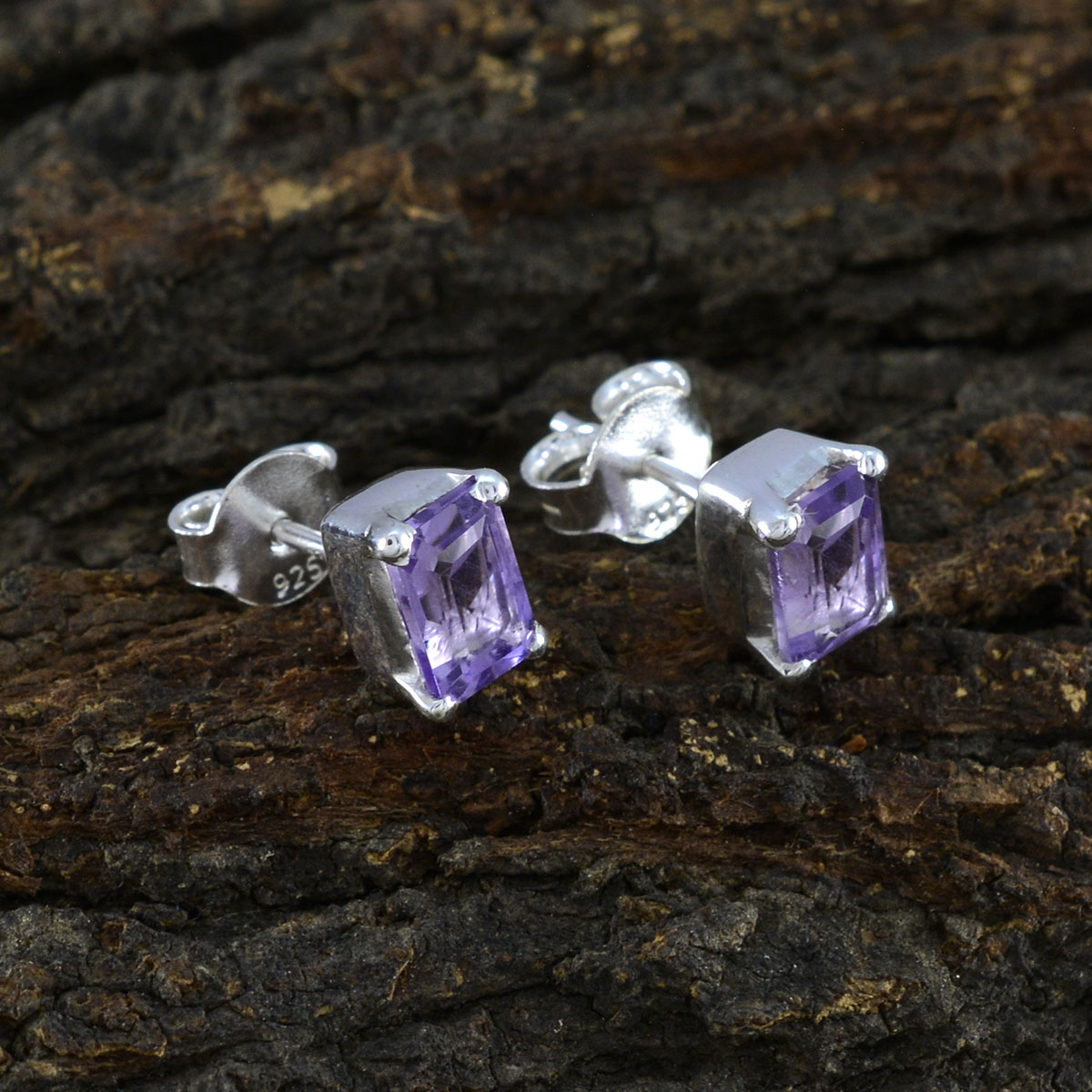 Riyo Engaging Sterling Silver Earring For Lady Amethyst Earring Bezel Setting Purple Earring Stud Earring