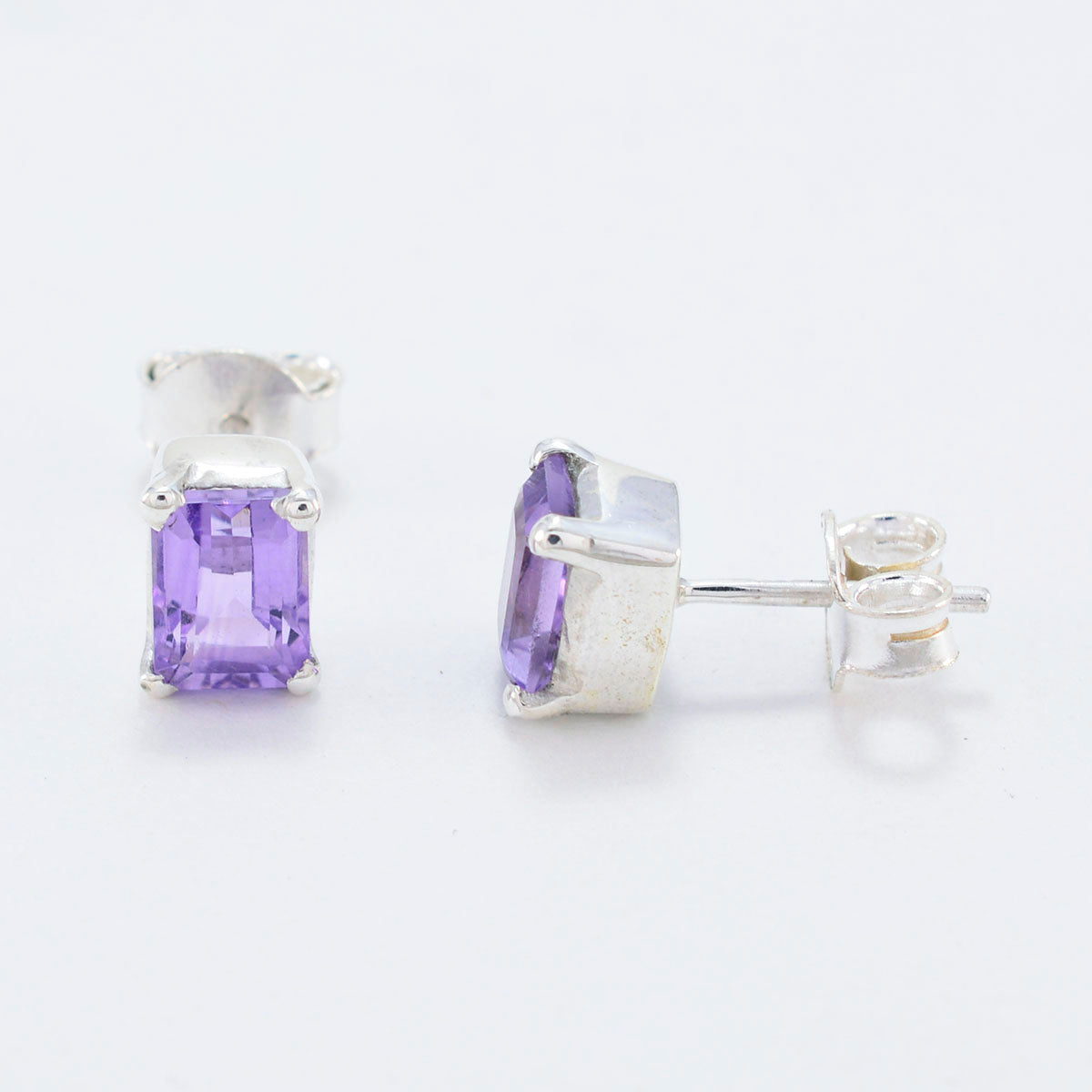Riyo Engaging Sterling Silver Earring For Lady Amethyst Earring Bezel Setting Purple Earring Stud Earring
