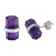 Riyo Beguiling Sterling Silver Earring For Sister Amethyst Earring Bezel Setting Purple Earring Stud Earring