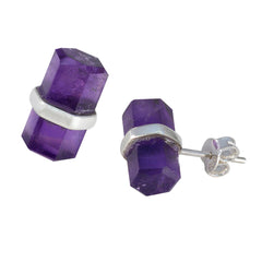 Riyo Beguiling Sterling Silver Earring For Sister Amethyst Earring Bezel Setting Purple Earring Stud Earring