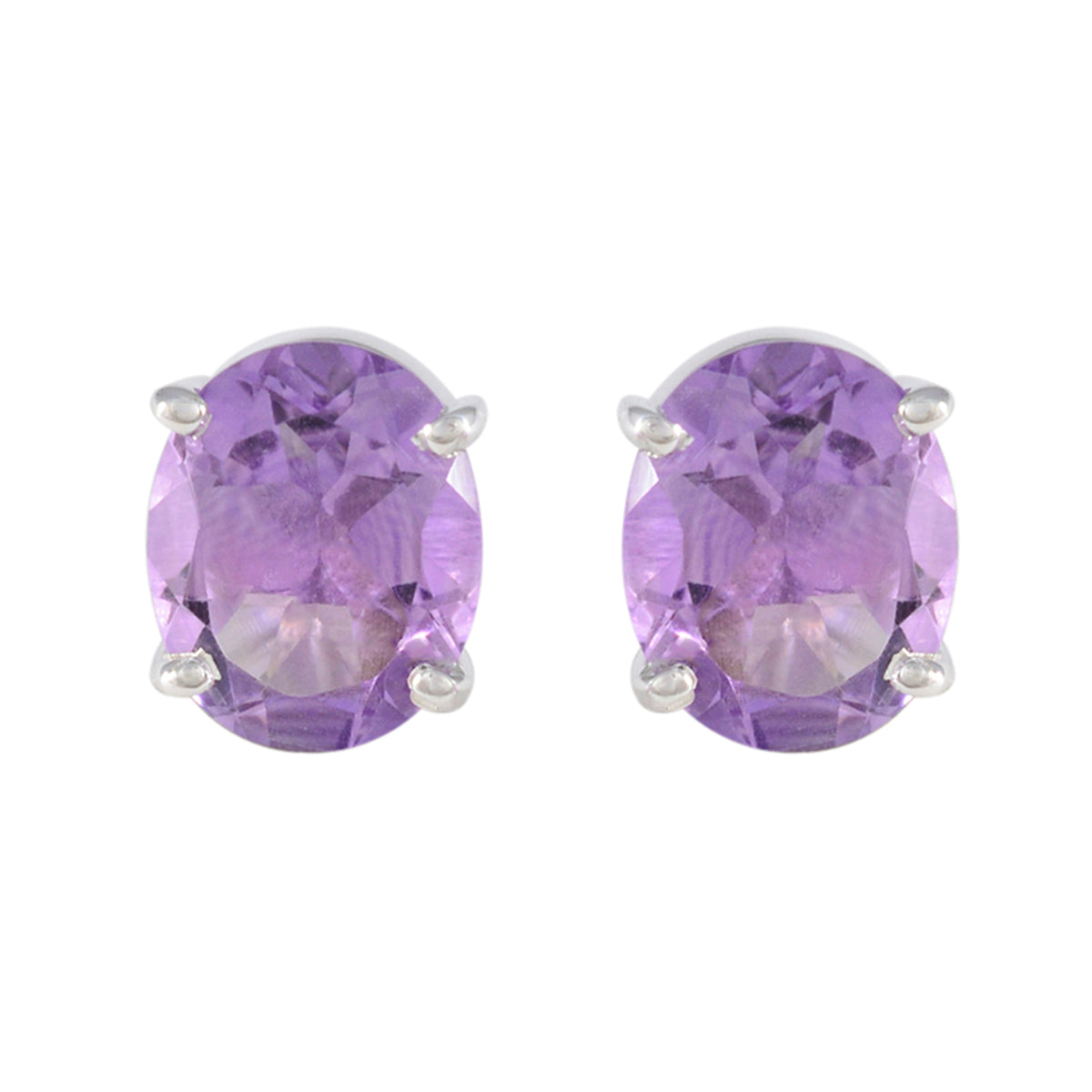Riyo Beddable 925 Sterling Silver Earring For Femme Amethyst Earring Bezel Setting Purple Earring Stud Earring