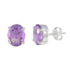 Riyo Beddable 925 Sterling Silver Earring For Femme Amethyst Earring Bezel Setting Purple Earring Stud Earring