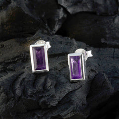 Riyo Pretty 925 Sterling Silver Earring For Female Amethyst Earring Bezel Setting Purple Earring Stud Earring