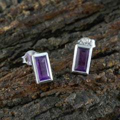 Riyo Pretty 925 Sterling Silver Earring For Female Amethyst Earring Bezel Setting Purple Earring Stud Earring