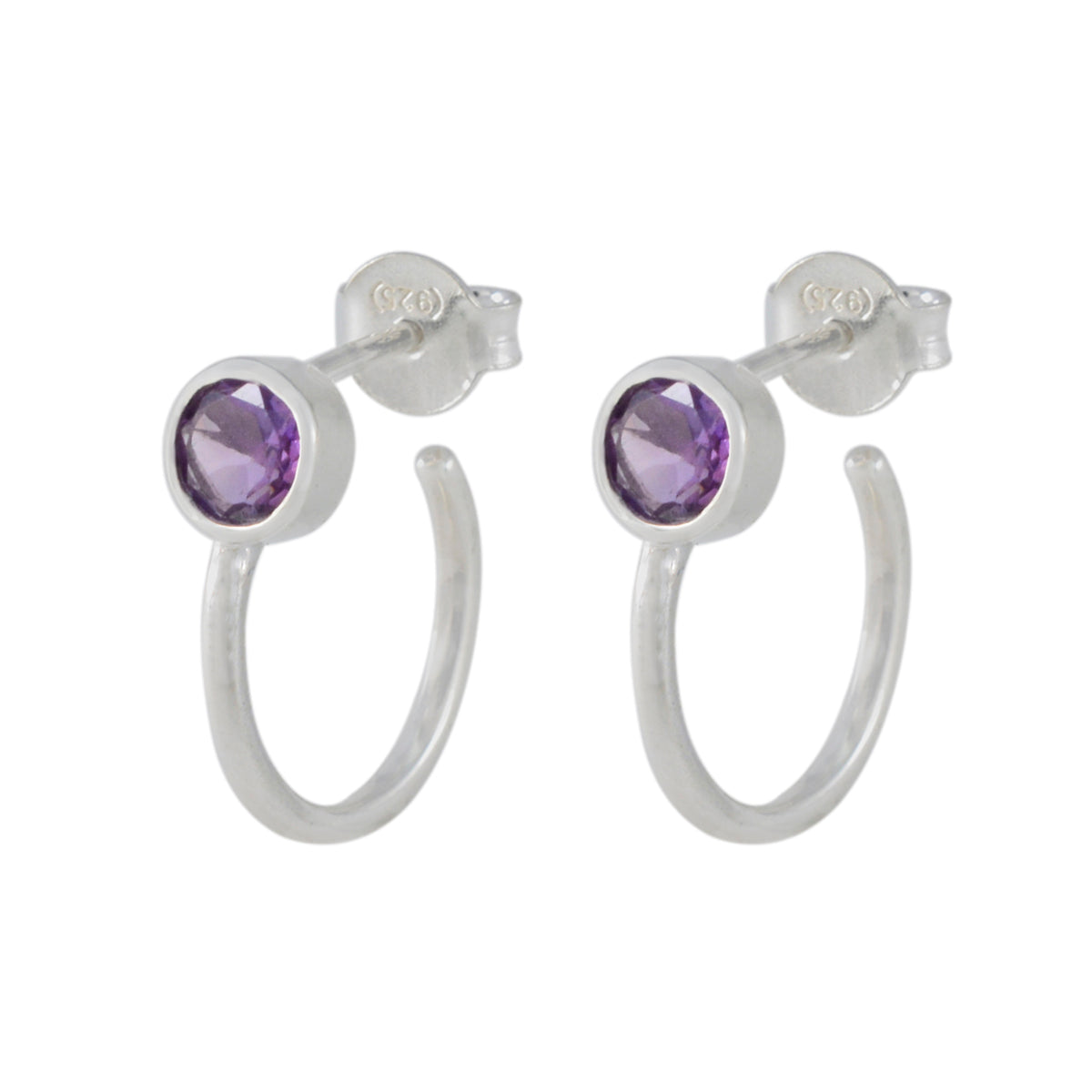 Riyo Engaging Sterling Silver Earring For Girl Amethyst Earring Bezel Setting Purple Earring Stud Earring