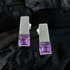 Riyo Beguiling Sterling Silver Earring For Lady Amethyst Earring Bezel Setting Purple Earring Stud Earring