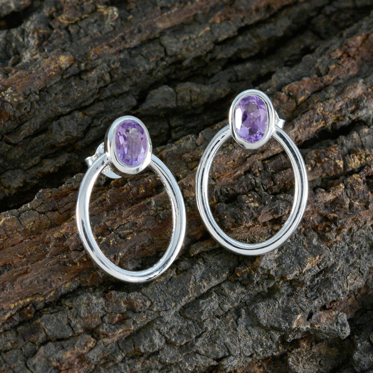 Riyo Smashing Sterling Silver Earring For Lady Amethyst Earring Bezel Setting Purple Earring Stud Earring