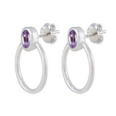 Riyo Smashing Sterling zilveren oorbel voor Lady Amethyst Earring Bezel Setting Purple Earring Stud Earring