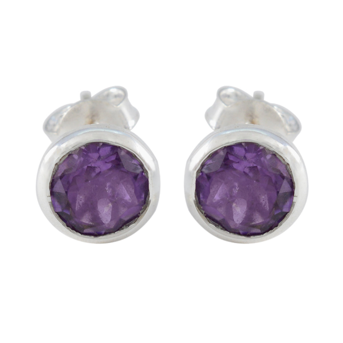 Riyo Nice-Looking 925 Sterling Silver Earring For Damsel Amethyst Earring Bezel Setting Purple Earring Stud Earring
