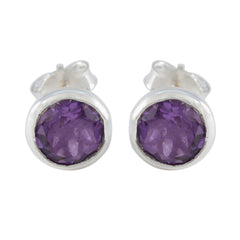 Riyo Nice-Looking 925 Sterling Silver Earring For Damsel Amethyst Earring Bezel Setting Purple Earring Stud Earring