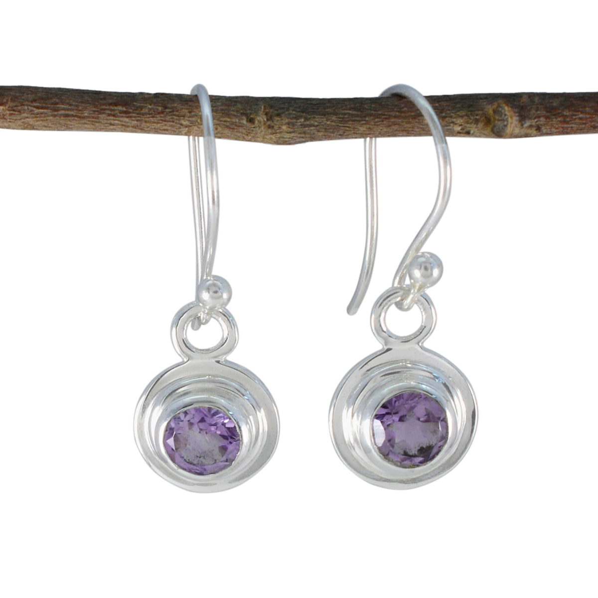Riyo Stunning Sterling Silver Earring For Girl Amethyst Earring Bezel Setting Purple Earring Stud Earring