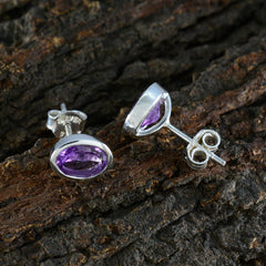 Riyo Irresistible 925 Sterling Silver Earring For Wife Amethyst Earring Bezel Setting Purple Earring Stud Earring