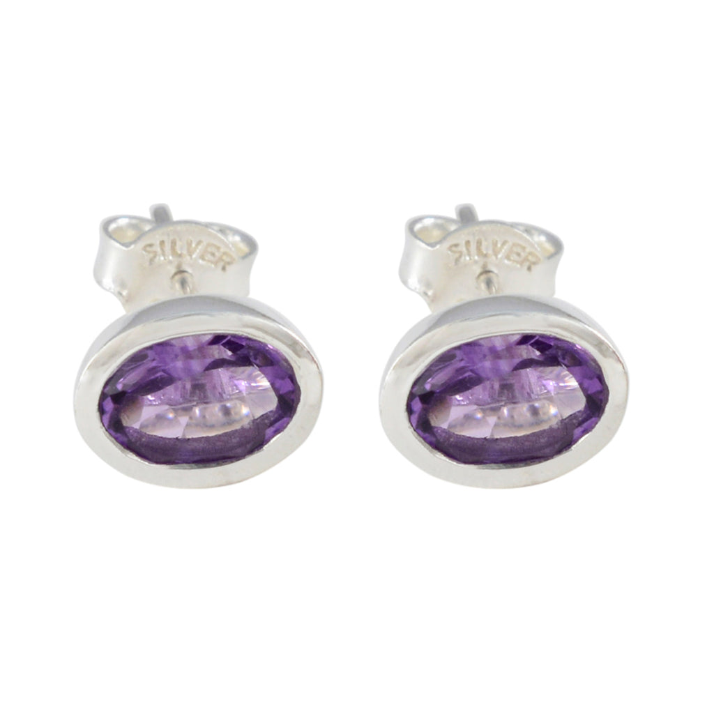 Riyo Irresistible 925 Sterling Silver Earring For Wife Amethyst Earring Bezel Setting Purple Earring Stud Earring