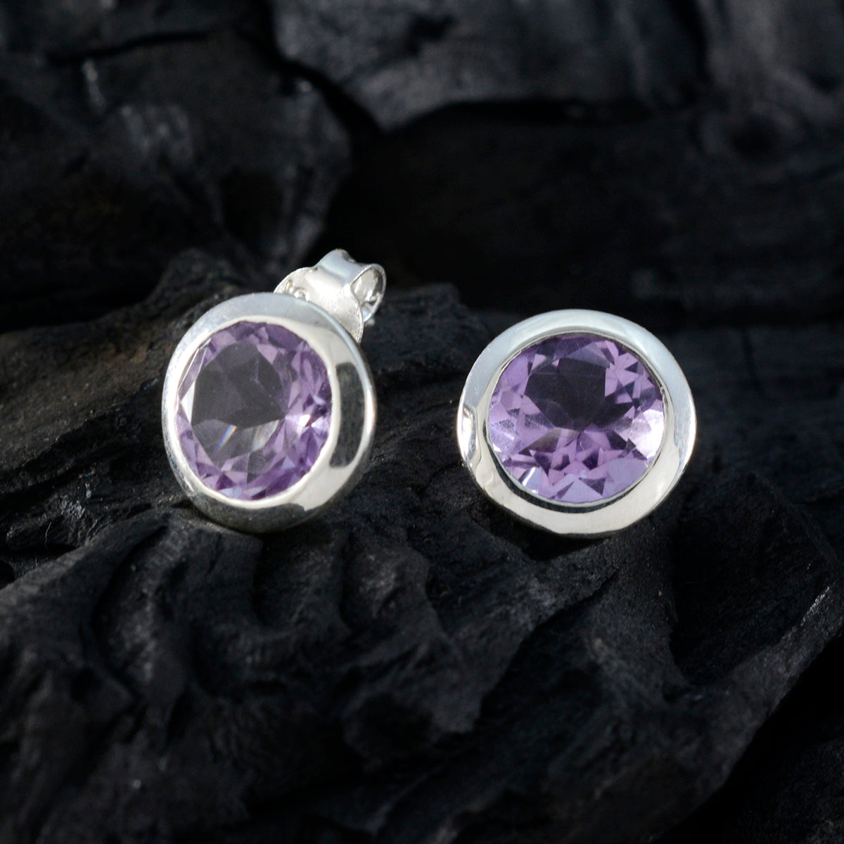 Riyo Fanciable 925 Sterling Silver Earring For Lady Amethyst Earring Bezel Setting Purple Earring Stud Earring