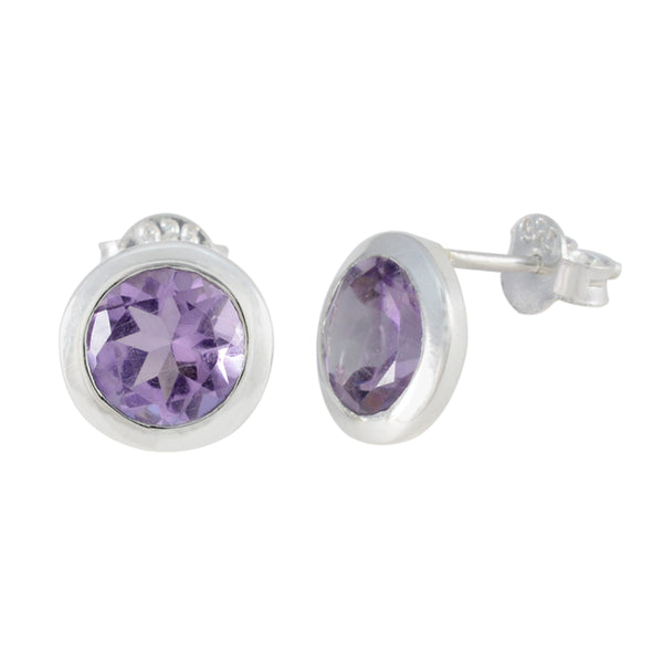 Riyo Fanciable 925 Sterling Silver Earring For Lady Amethyst Earring Bezel Setting Purple Earring Stud Earring