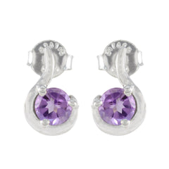 Riyo Charming 925 Sterling Silver Earring For Damsel Amethyst Earring Bezel Setting Purple Earring Stud Earring