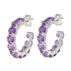 Riyo Cute 925 Sterling Silver Earring For Lady Amethyst Earring Bezel Setting Purple Earring Stud Earring
