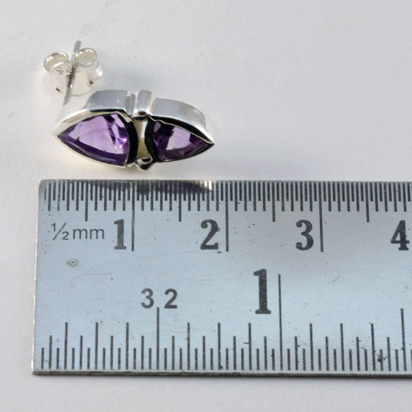 Riyo Arresting 925 Sterling Silver Earring For Girl Amethyst Earring Bezel Setting Purple Earring Stud Earring