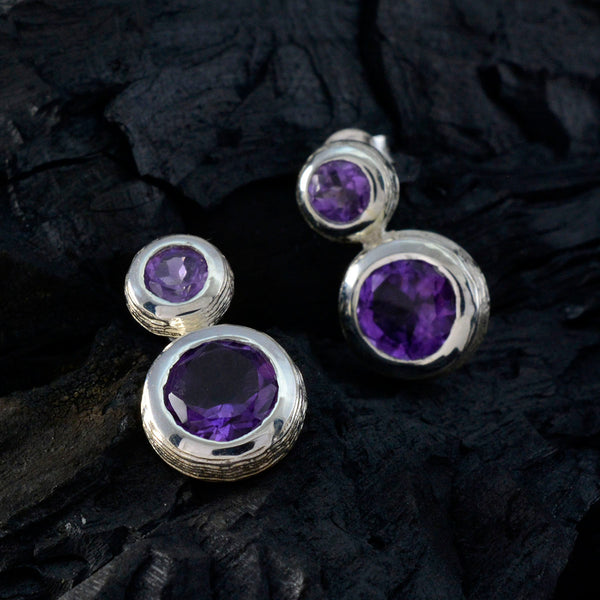 Riyo Attractive Sterling Silver Earring For Women Amethyst Earring Bezel Setting Purple Earring Stud Earring