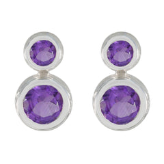 Riyo Attractive Sterling Silver Earring For Women Amethyst Earring Bezel Setting Purple Earring Stud Earring