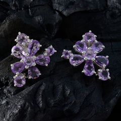 Riyo Appealing 925 Sterling Silver Earring For Demoiselle Amethyst Earring Bezel Setting Purple Earring Stud Earring