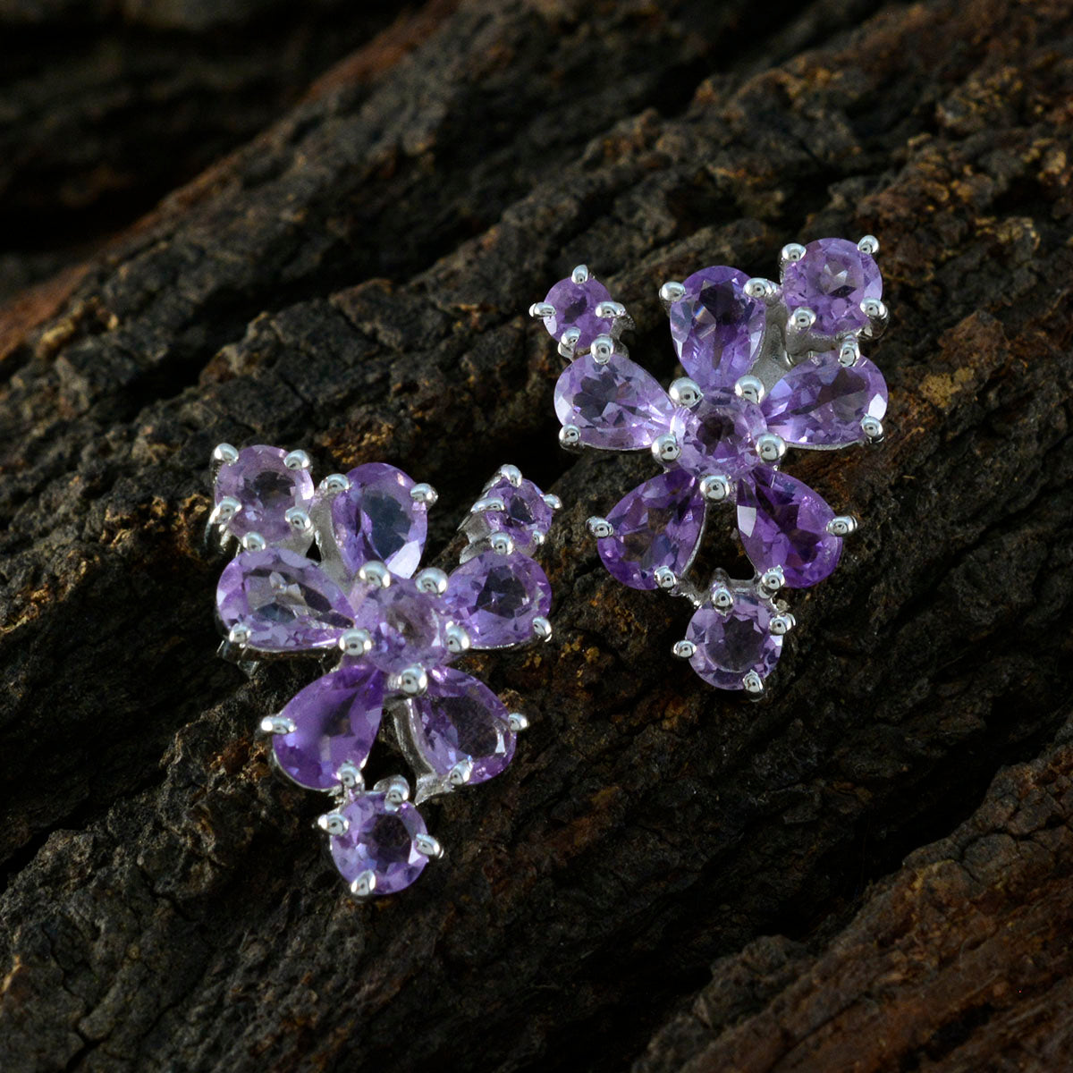 Riyo Appealing 925 Sterling Silver Earring For Demoiselle Amethyst Earring Bezel Setting Purple Earring Stud Earring