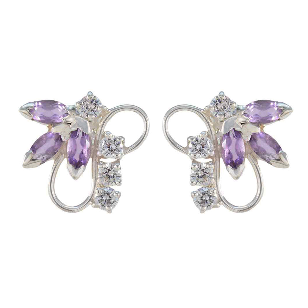 Riyo Aesthetic Sterling Silver Earring For Wife Amethyst Earring Bezel Setting Purple Earring Stud Earring
