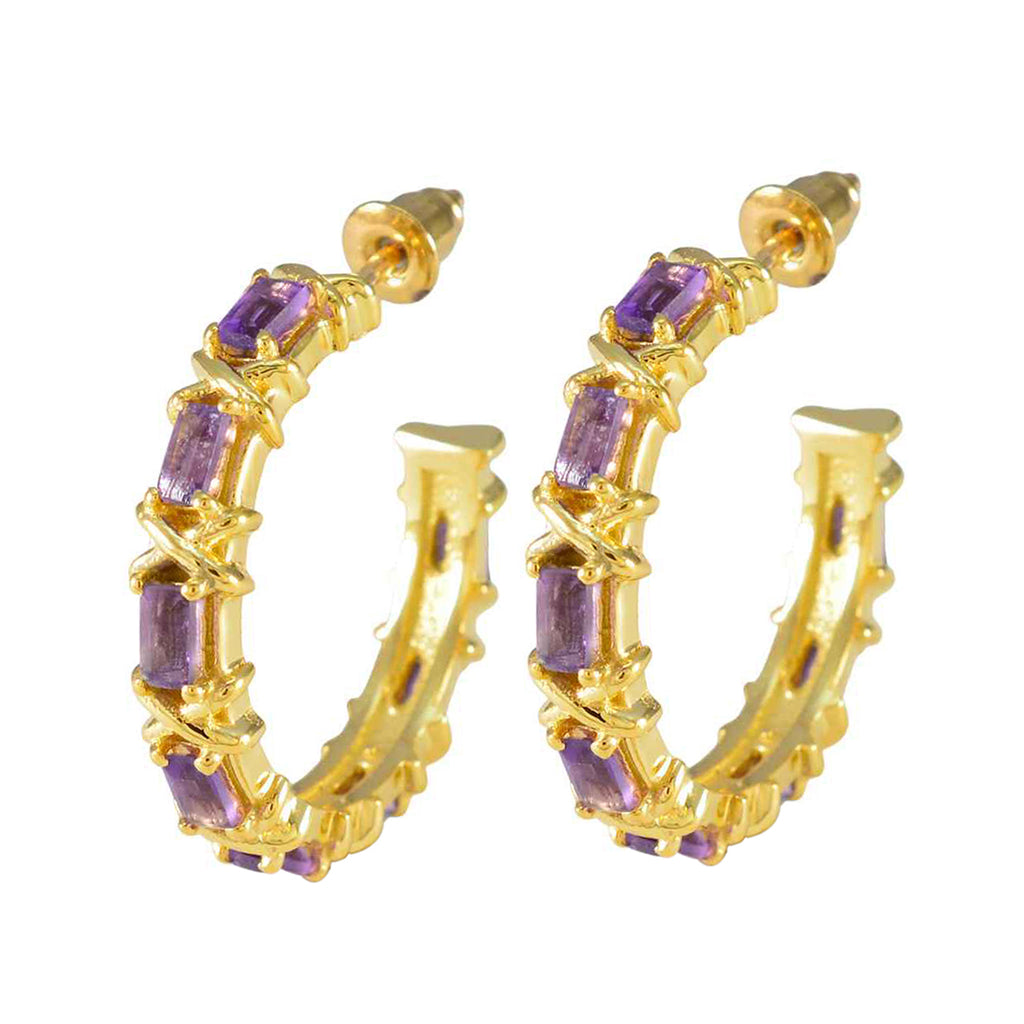 Riyo Artistic 925 Sterling Silver Earring For Women Amethyst Earring Bezel Setting Purple Earring Stud Earring