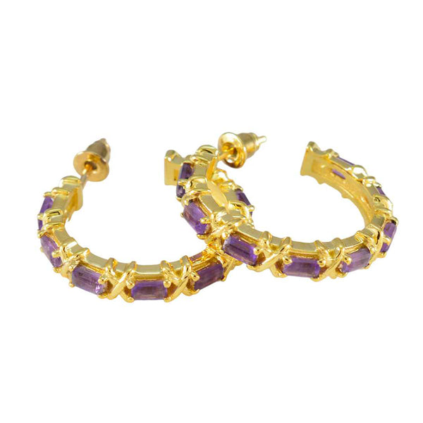 Riyo Artistic 925 Sterling Silver Earring For Women Amethyst Earring Bezel Setting Purple Earring Stud Earring