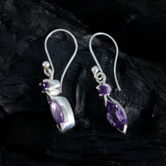 Riyo Cute 925 Sterling Silver Earring For Girl Amethyst Earring Bezel Setting Purple Earring Dangle Earring