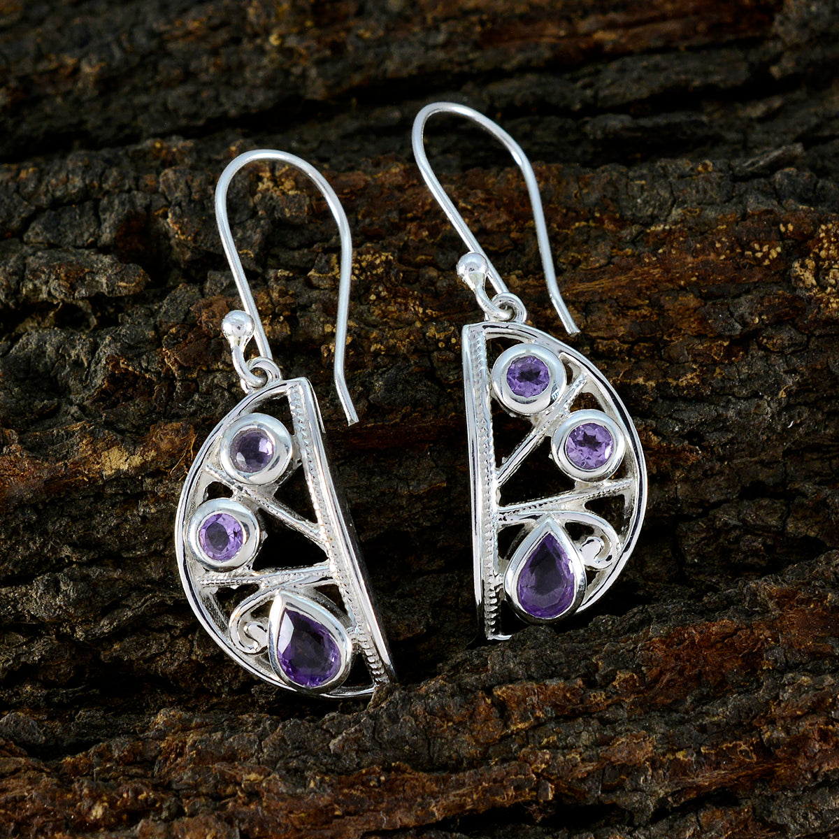 Riyo Exquisite Sterling Silver Earring For Demoiselle Amethyst Earring Bezel Setting Purple Earring Dangle Earring