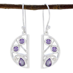 Riyo Exquisite Sterling Silver Earring For Demoiselle Amethyst Earring Bezel Setting Purple Earring Dangle Earring