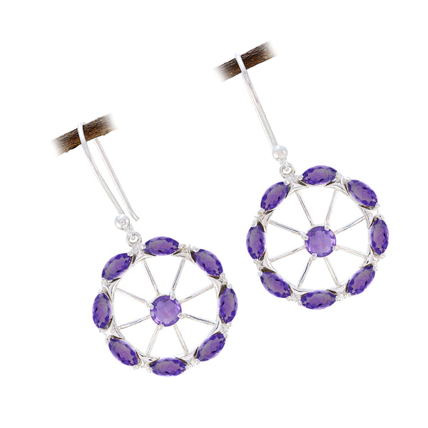 Riyo Beaut Sterling Silver Earring For Demoiselle Amethyst Earring Bezel Setting Purple Earring Dangle Earring