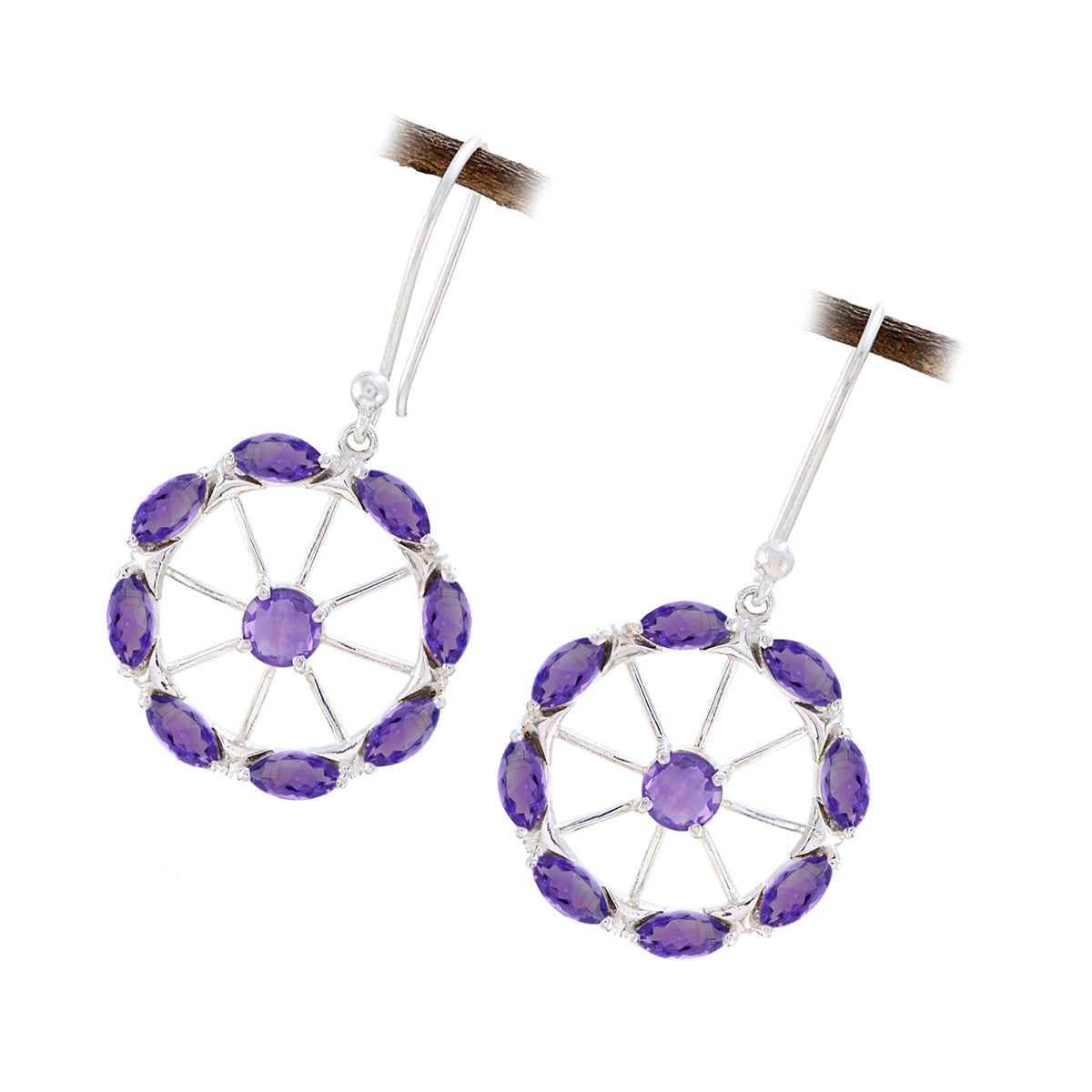 Riyo Beaut Sterling Silver Earring For Demoiselle Amethyst Earring Bezel Setting Purple Earring Dangle Earring
