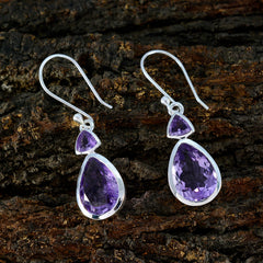Riyo Lovely Sterling Silver Earring For Sister Amethyst Earring Bezel Setting Purple Earring Dangle Earring