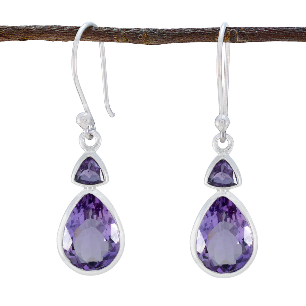 Riyo Lovely Sterling Silver Earring For Sister Amethyst Earring Bezel Setting Purple Earring Dangle Earring