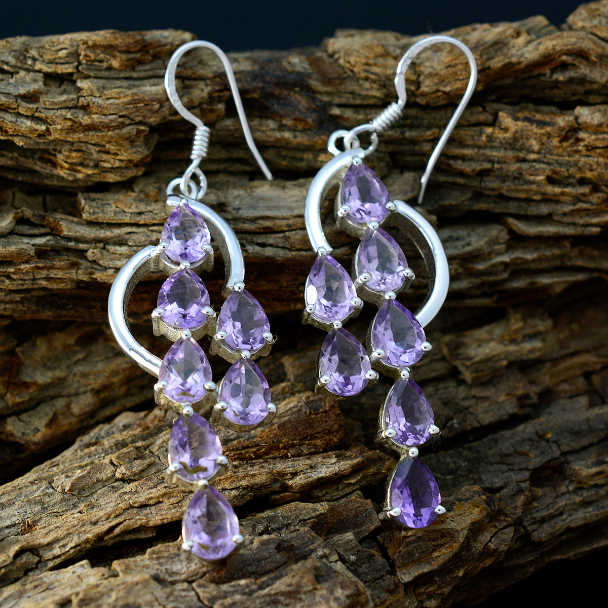 Riyo Winsome Sterling Silver Earring For Sister Amethyst Earring Bezel Setting Purple Earring Dangle Earring