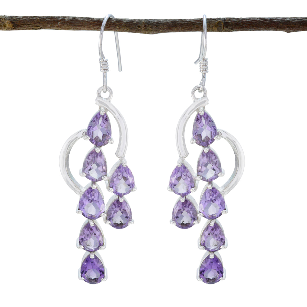 Riyo Winsome Sterling Silver Earring For Sister Amethyst Earring Bezel Setting Purple Earring Dangle Earring