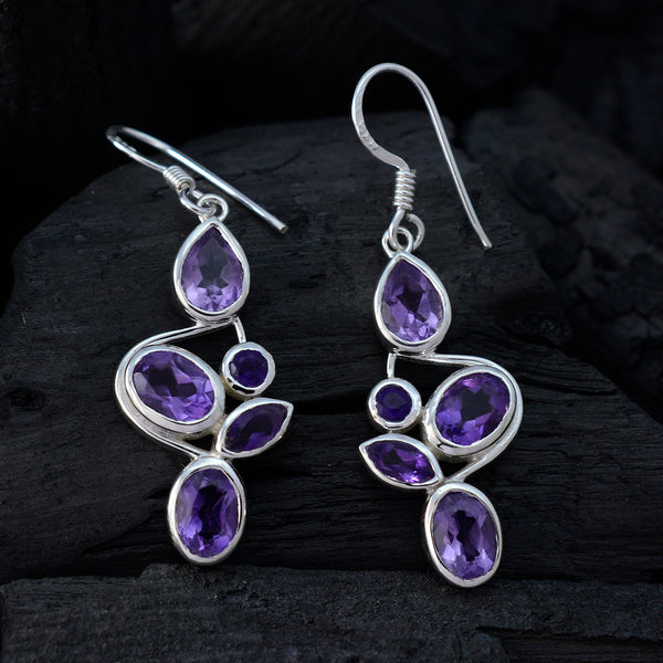 Riyo Gorgeous Sterling Silver Earring For Women Amethyst Earring Bezel Setting Purple Earring Dangle Earring