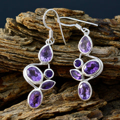 Riyo Gorgeous Sterling Silver Earring For Women Amethyst Earring Bezel Setting Purple Earring Dangle Earring