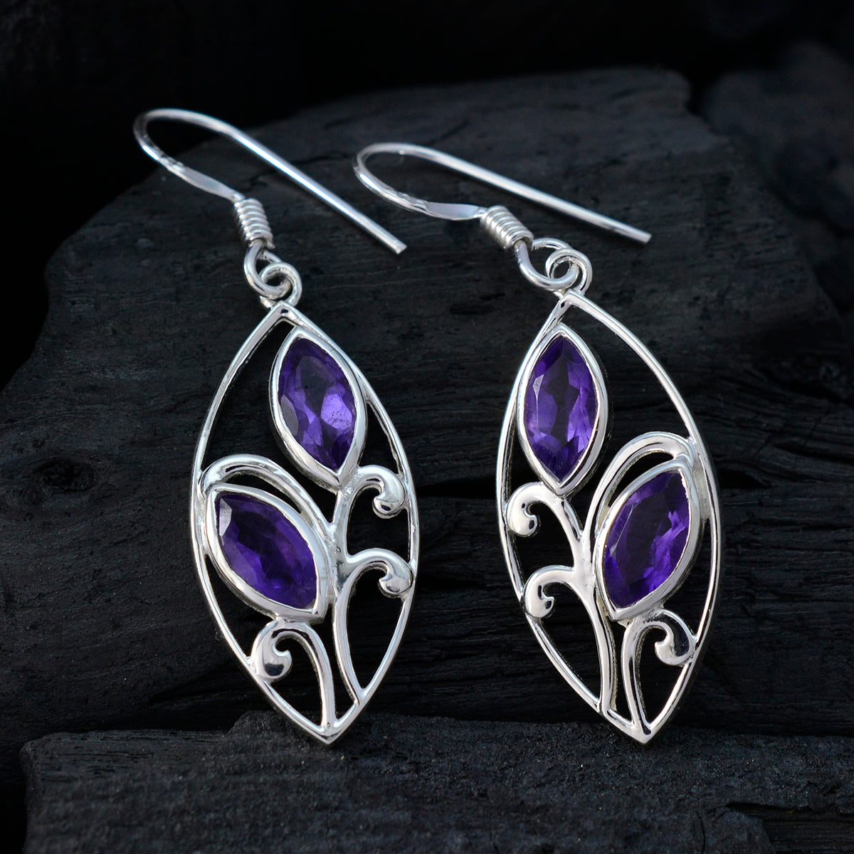 Riyo Stunning Sterling Silver Earring For Demoiselle Amethyst Earring Bezel Setting Purple Earring Dangle Earring