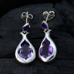 Riyo Knockout 925 Sterling Silver Earring For Damsel Amethyst Earring Bezel Setting Purple Earring Stud Earring