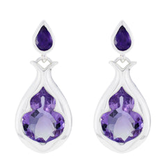 Riyo Knockout 925 Sterling Silver Earring For Damsel Amethyst Earring Bezel Setting Purple Earring Stud Earring