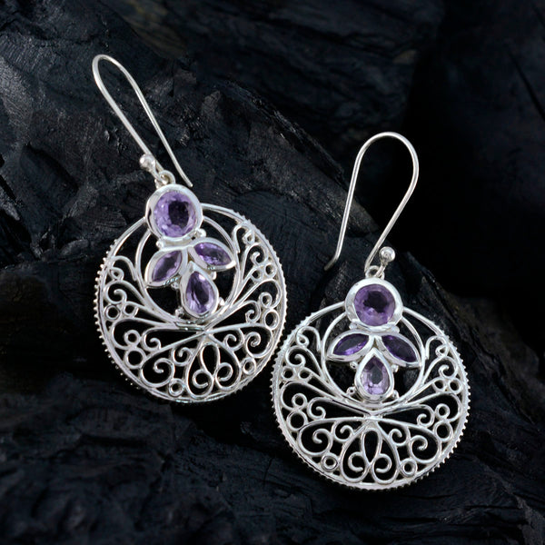 Riyo Lovely Sterling Silver Earring For Lady Amethyst Earring Bezel Setting Purple Earring Dangle Earring