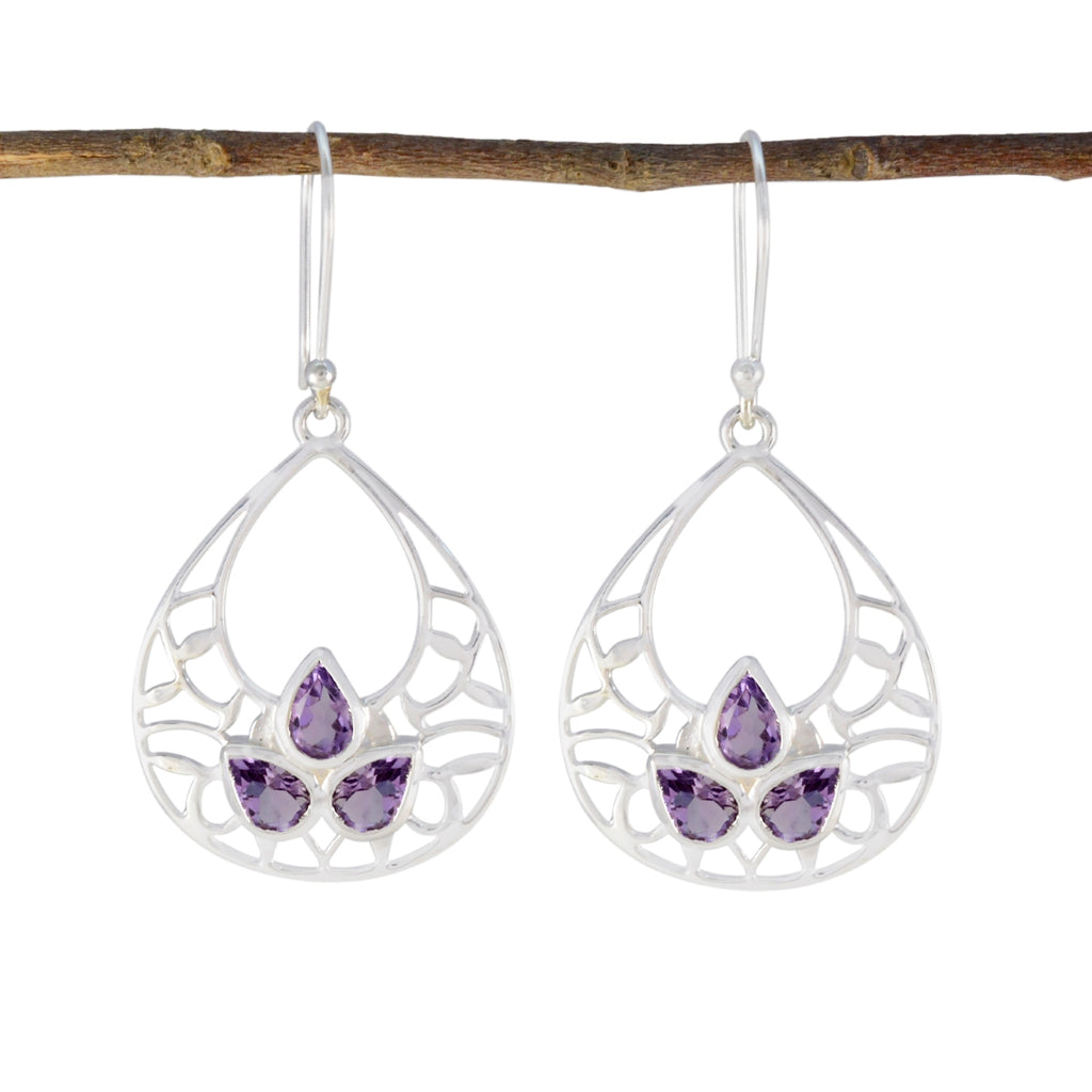 Riyo Gorgeous 925 Sterling Silver Earring For Femme Amethyst Earring Bezel Setting Purple Earring Dangle Earring