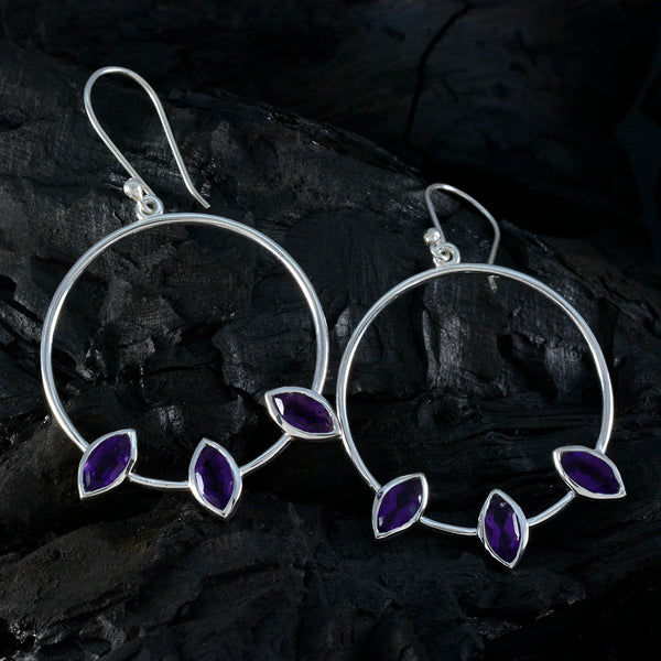 Riyo Stunning 925 Sterling Silver Earring For Lady Amethyst Earring Bezel Setting Purple Earring Dangle Earring