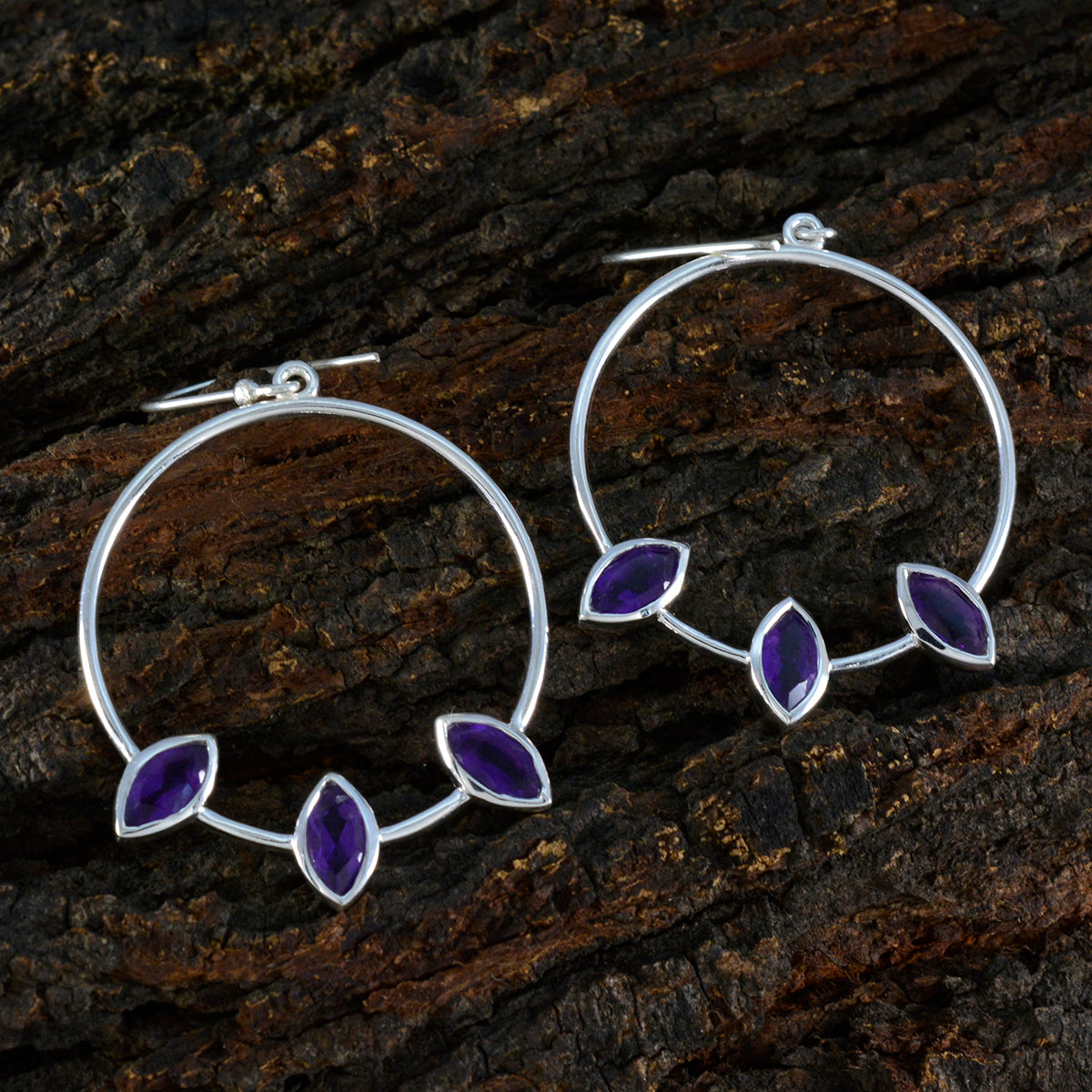 Riyo Stunning 925 Sterling Silver Earring For Lady Amethyst Earring Bezel Setting Purple Earring Dangle Earring