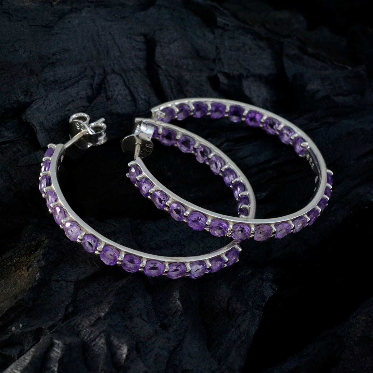 Riyo Fit 925 Sterling Silver Earring For Damsel Amethyst Earring Bezel Setting Purple Earring Stud Earring