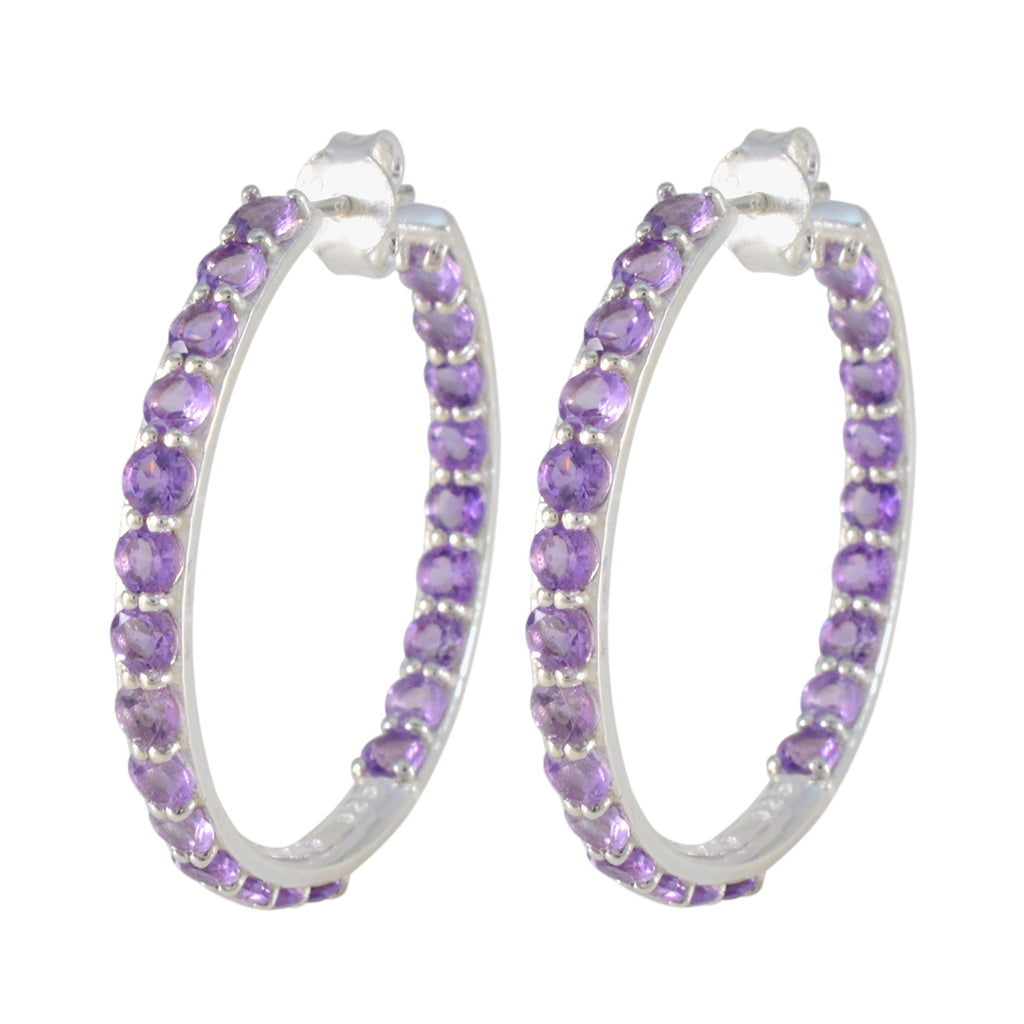 Riyo Fit 925 Sterling Silver Earring For Damsel Amethyst Earring Bezel Setting Purple Earring Stud Earring