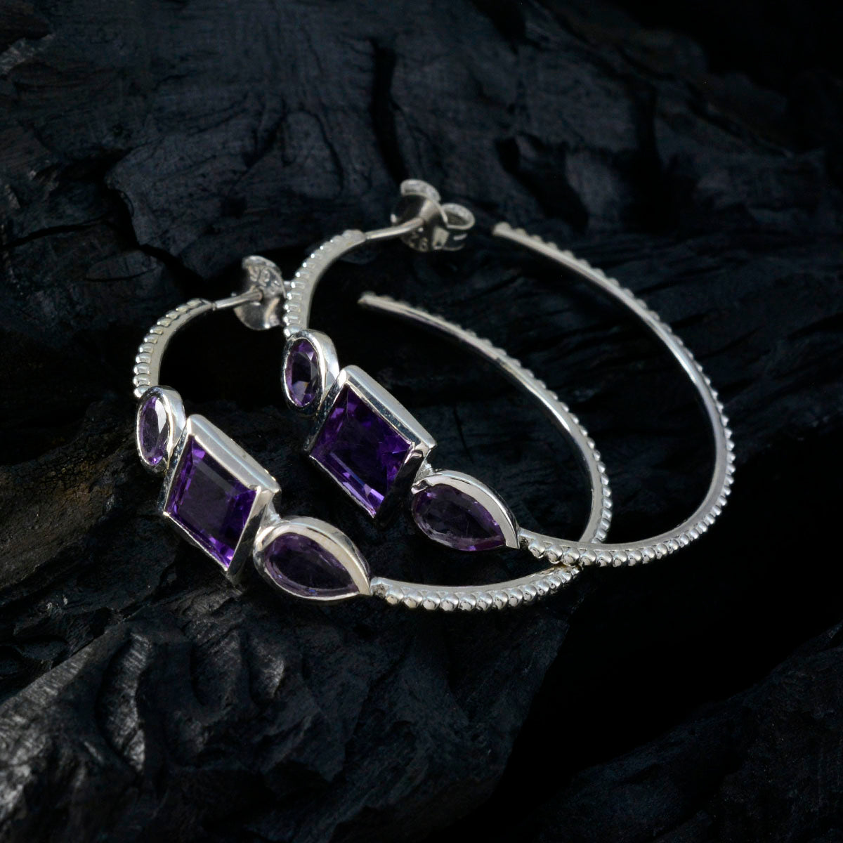 Милые серьги riyo из стерлингового серебра 925 пробы для женщин, серьги с аметистом, оправа, фиолетовые серьги-кольца